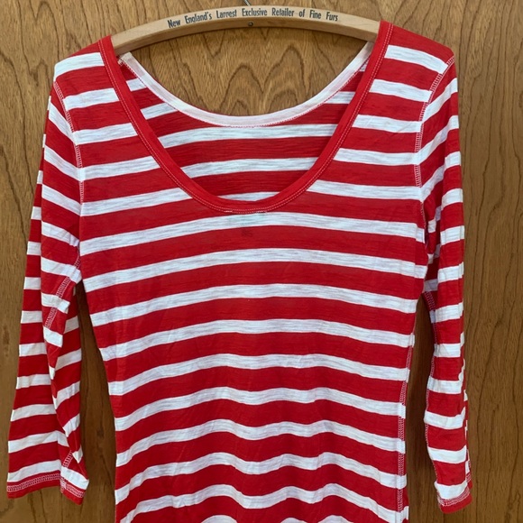 Express French Breton Striped Shift Dress Red White Medium Long Sleeve - Picture 4 of 6